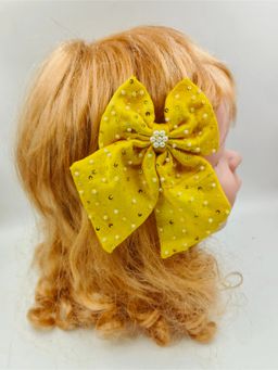 Choko - Beads Embellished Floral Bowie Hairclip - Mustard Yellow