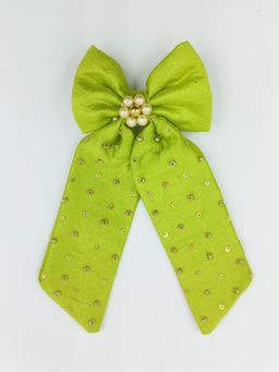 Choko - Beads Embellished Floral Bowie Hairclip - Olive Green