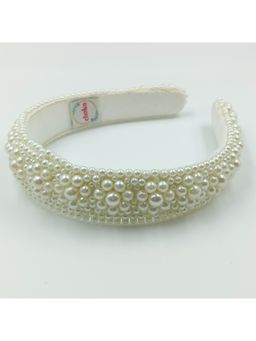 Choko - Beads & Pearls Accent Broad Hairband - Off White