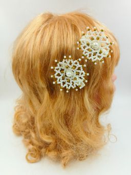 Choko - Christmas Snowflake Hairclips – White/Gold Holiday Festive Set