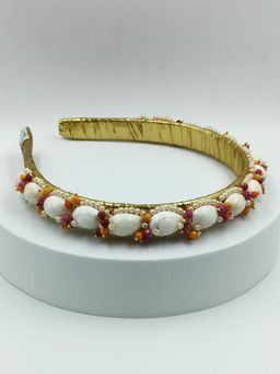 Choko - Gota Hand Embellished Hairband - Shell & Pearl - White