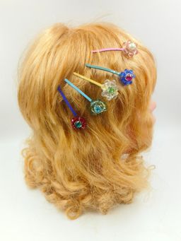 Choko - Set Of 5 Embellished Floral Hairclips - Multi-Color