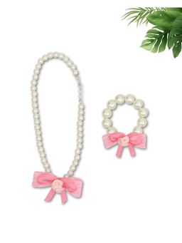 FUNKRAFTS - Floral Pearl Beaded Necklace with Bracelet Jewellery Set - Pink