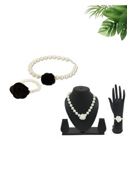 FUNKRAFTS - Floral Pearl Beaded Necklace with Bracelet Jewellery Set - Multi-Color