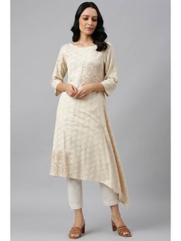 W - Beige Paisley Printed Kurta