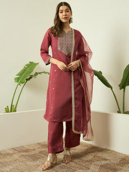 AVANSHEE - Women'S Silk Blend Embroidered Pink Kurta and Pant with Dupatta