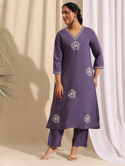 AVANSHEE - Women'S Cotton Blend Floral Lavender Kurta and Pant