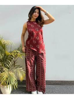 Mirraw - Women'S Rayon Floral Maroon Tunic and Palazzo with Dupatta