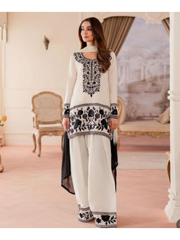 Mirraw - Women'S Crepe Embroidered White Kurti and Palazzo with Dupatta