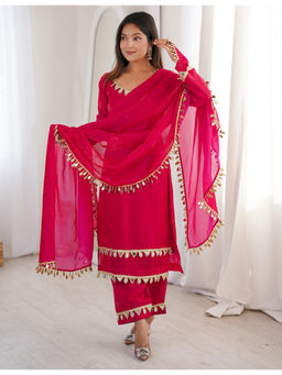 Mirraw - Women'S Silk Blend Solid Pink Kurta and Salwar with Dupatta