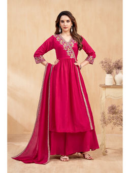 Vedant Vastram - Women Modal Embroidered Pink Angarkha and Pant with Dupatta