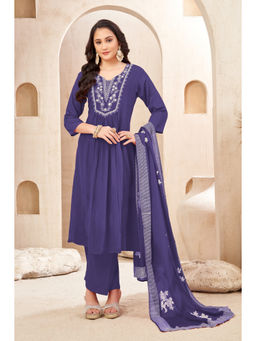Vedant Vastram - Women'S Chinon Embroidered Purple Anarkali and Pant with Dupatta