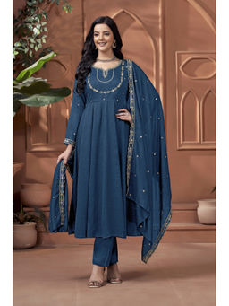 Vedant Vastram - Women'S Modal Embroidered Blue Anarkali and Pant with Dupatta