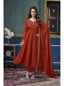 Vedant Vastram - Women'S Modal Embroidered Rust Anarkali and Pant with Dupatta