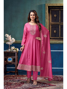 Vedant Vastram - Women Modal Embroidered Pink Anarkali and Pant with Dupatta