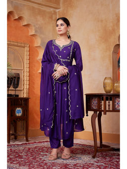 Vedant Vastram - Women'S Modal Embroidered Purple Anarkali and Pant with Dupatta