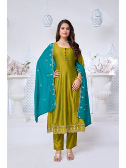 Vedant Vastram - Women'S Modal Solid Green Anarkali and Pant with Dupatta