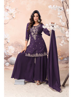 Vedant Vastram - Women'S Modal Embroidered Purple Kurta and Palazzo with Dupatta