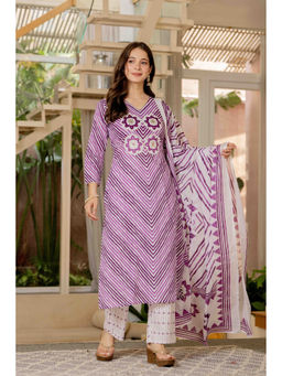 JAIPUR SARAI - Women'S Cotton Printed Purple Kurta and Pant with Dupatta