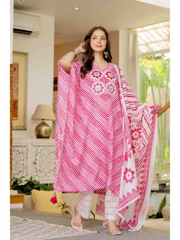 JAIPUR SARAI - Women'S Cotton Printed Pink Kaftan Pant with Dupatta