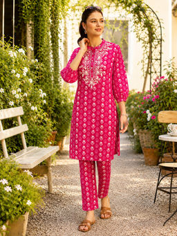 Nayam by lakshita - Women'S Cotton Floral Pink Kurta and Pant