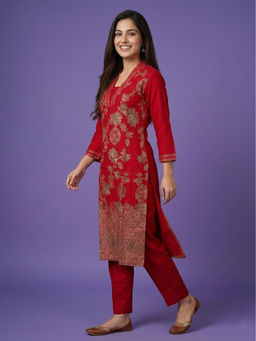 SPAN - Women'S Viscose Printed Yellow Kurta and Pant