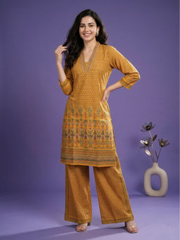 SPAN - Women'S Printed Yellow Kurta and Pant