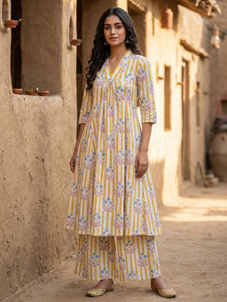 Mabish By Sonal Jain - Women'S Cotton Floral Multicolor Kurta and Palazzo