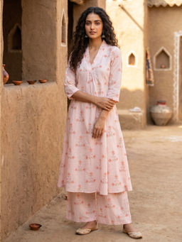 Mabish By Sonal Jain - Women'S Cotton Floral Pink Kurta and Palazzo
