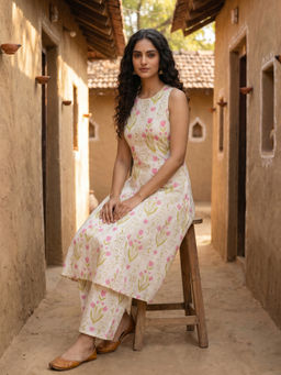 Mabish By Sonal Jain - Women Floral White Kurta and Palazzo