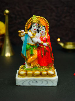 Ekhasa - Hand Painted Marble Dust Radha Krishna Statue forHome Pooja & Office