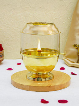 Ekhasa - Pure Brass Akhand Jyot Diya with Adjustable Bati Knob, 500 ml Oil Capacity