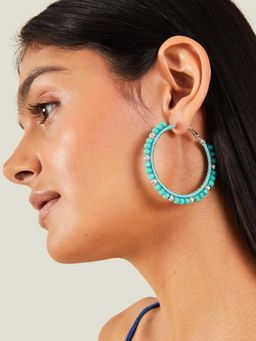Accessorize London - Women Turquoise Beaded Fan Hoop Earrings