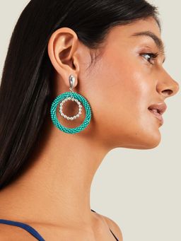 Accessorize London - Women Turquoise Chunky Bead Circle Drop Earrings