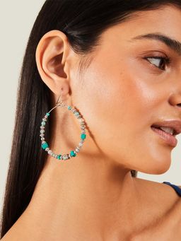 Accessorize London - Women Turquoise Beaded Hoop Earringss