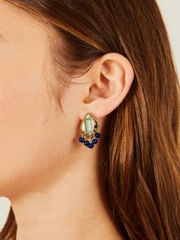 Accessorize London - Women Gold Gem Green and Blue Inlay Stud Earrings