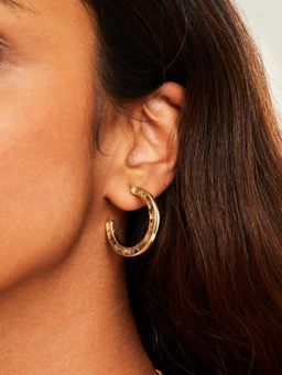 Accessorize London - Women Gold Mother Of Pearl Inlay Hoop Earrings