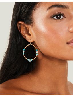 Accessorize London - Women Gold Multi-Color Beaded Hanging Hoop Earrings