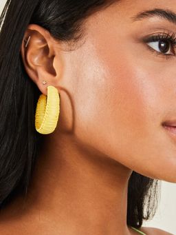 Accessorize London - Women Yellow Raffia Hoop Earrings