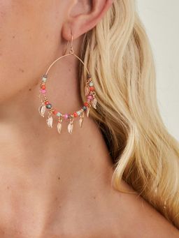 Accessorize London - Women Multicolored Leaf Beaded Hoop Earringss