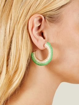 Accessorize London - Women Green Beaded Half Hoop Earringss