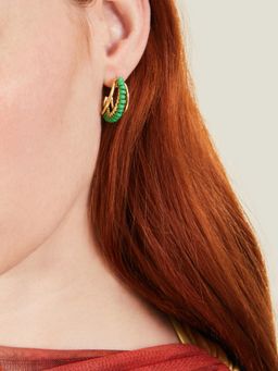 Accessorize London - Women Green Triple Bead Hoop Earrings