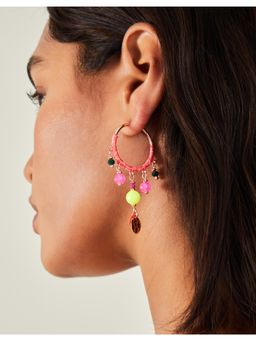 Accessorize London - Women Multi Beaded Drop Hoop Earrings