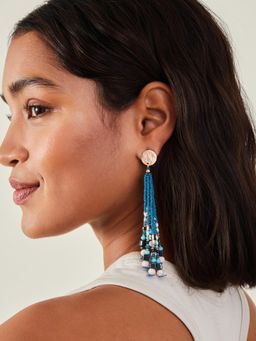 Accessorize London - Women Blue Beaded Tassel Earrings