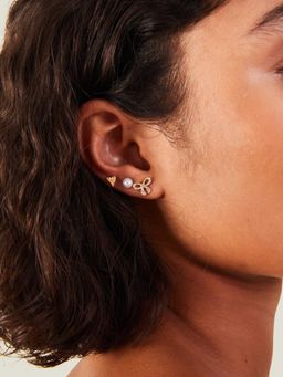 Accessorize London - Women Gold Bow White Stud Earrings Set Of 6