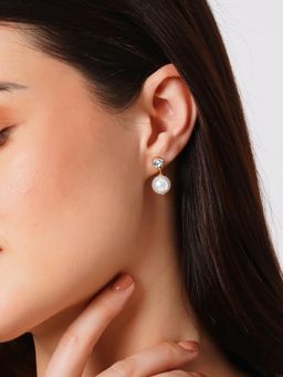 Accessorize London - Women Gold Pearl Stud and Short Drop Earrings Set Of Two