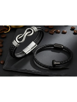 Jazz and Sizzle - Men Black and Silver-Toned Oxidized Bangle-Style Bracelet