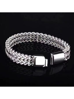 Jazz and Sizzle - Mens Heavy Punk Double Curb Cuban Rombo Silver Chain Bracelet