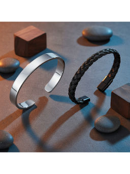 Jazz and Sizzle - Men Black Plated Textured Adjustable Cuff (Pack of 2)