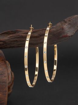 E2O - Contemporary Golden Plated Embellished with Diamond Hoop Earring